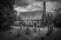 Black and white effect of cemetery of the Balquhidder Parish church, Scotland