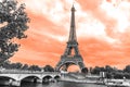 Black and white Eiffel Tower with Sepia skyline Royalty Free Stock Photo
