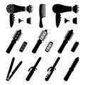Black white electric hairdresser tool silhouette set