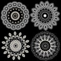 Black and white elegance greek line art mandalas set. Vector ornamental round greek key meanders floral patterns. Collection.