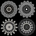 Black and white elegance greek line art mandalas set. Vector ornamental round greek key meanders floral patterns. Collection. Royalty Free Stock Photo