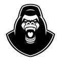 Black and white emblem of a gorilla on the white background.