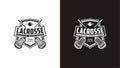 Black and white Emblem seal badge lacrosse sport logo with crossed lacrosse and shield vector