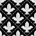 Black and white embroidered royal lily ornament seamless pattern, vector