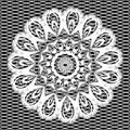 Black and white embroidery floral lace  seamless mandala pattern. Tapestry ornamental lacy grid background. Ornate  hand drawn Royalty Free Stock Photo