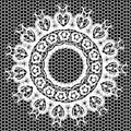 Black and white embroidery floral round seamless mandala pattern. Tapestry ornamental lace background. Ornate  hand drawn grunge Royalty Free Stock Photo