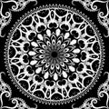 Black and white embroidery floral seamless mandala pattern. Tapestry ornamental background. Ornate ethnic style hand drawn grunge Royalty Free Stock Photo