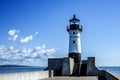 Black and white end-of-pier lighthouse in Duluth, Minnesota Royalty Free Stock Photo