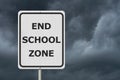 Black and white End School Zone Sign Royalty Free Stock Photo