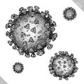 Black and white engrave isolated coronavirus vector illustration