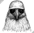 Black and white engrave isolated eagle vector illustration Royalty Free Stock Photo