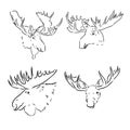 black and white engrave isolated elk hand draw vector illustration