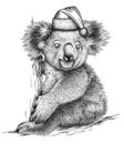 Black and white engrave isolated Koala illustration