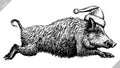 Black and white engrave isolated pig vector illustration Royalty Free Stock Photo