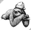 Black and white engrave isolated sloth vector illustration Royalty Free Stock Photo