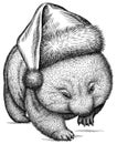 Black and white engrave isolated wombat illustration