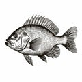 Vintage Fish Print Illustration With Contoured Shading And Heavy Outlines