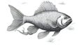 Black and white engraving illustration of a common bream fish