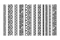 Black and white ethnic geometric aztec seamless borders set, vector