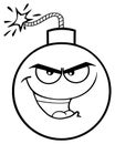 Black And White Evil Bomb Face Cartoon Mascot Character With Smiling Expressions