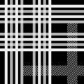 Black and white fabric texture check tartan seamless pattern. Vector illustration.