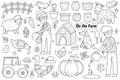 Black and white on the farm set with cute animals and kids farmers. Coloring page Royalty Free Stock Photo