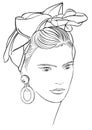 Black and white fashion illustrarion of a girl wearing turban