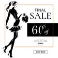 Black and white fashion sale banner with woman fashion silhouette, online shopping social media ads web template with beautiful gi