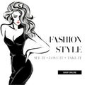 Black and white fashion sale banner with woman fashion silhouette, online shopping social media ads web template with beautiful gi Royalty Free Stock Photo