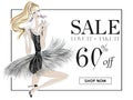 Black and white fashion sale banner with woman fashion silhouette, online shopping social media ads web template with beautiful gi Royalty Free Stock Photo