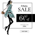 Black and white fashion sale banner with woman fashion silhouette, online shopping social media ads web template with beautiful gi