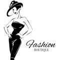 Black and white fashion woman model with boutique logo background. Hand drawn