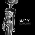 Black and White fashion woman silhouette, beautiful fashion model on black background logo illustration Royalty Free Stock Photo