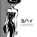 Black and White fashion woman silhouette, beautiful fashion model on black background logo illustration Royalty Free Stock Photo