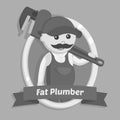 Black and white fat plumber in emblem Royalty Free Stock Photo