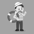 Black and white fat sailor holding a lifebuoy