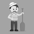 Black and white fat sailor holding a paddle