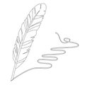 Black and white feather for writing. Linear, contour. Illustration can be used for coloring book and pictures for children