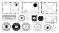 Black and White Featuring Post Office Stamps, Envelopes, and Air Mail Designs in Format Royalty Free Stock Photo