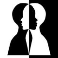 Black and white female silhouettes, vector illustration