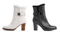 Black and white female winter boots over white