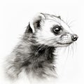 Expressive Black And White Ferret Head Illustration In Realistic Style