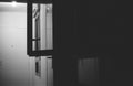 Black and white film photography windows night corridor door