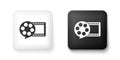 Black and white Film reel and play video movie film icon isolated on white background. Square button. Vector Royalty Free Stock Photo