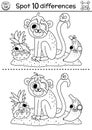 Black and white find differences game for children. Sea adventures line educational activity with cute pirate monkey, banana, Royalty Free Stock Photo