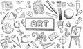 Black and white fine art equipment and stationary doodle icon Royalty Free Stock Photo