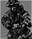 Black and white of fireman cartoon