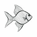 Black And White Fish Swimming Sparse, Angular Linework Illustration