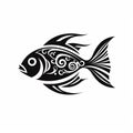 Black Fish Icon: Minimalist Ornate Design On White Background