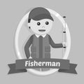 Black and white fisherman in emblem